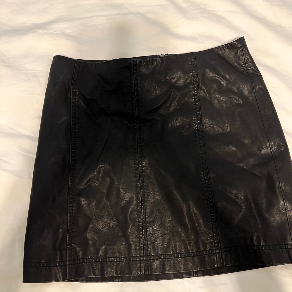 Free People Black Leather Mini Skirt | Size 12